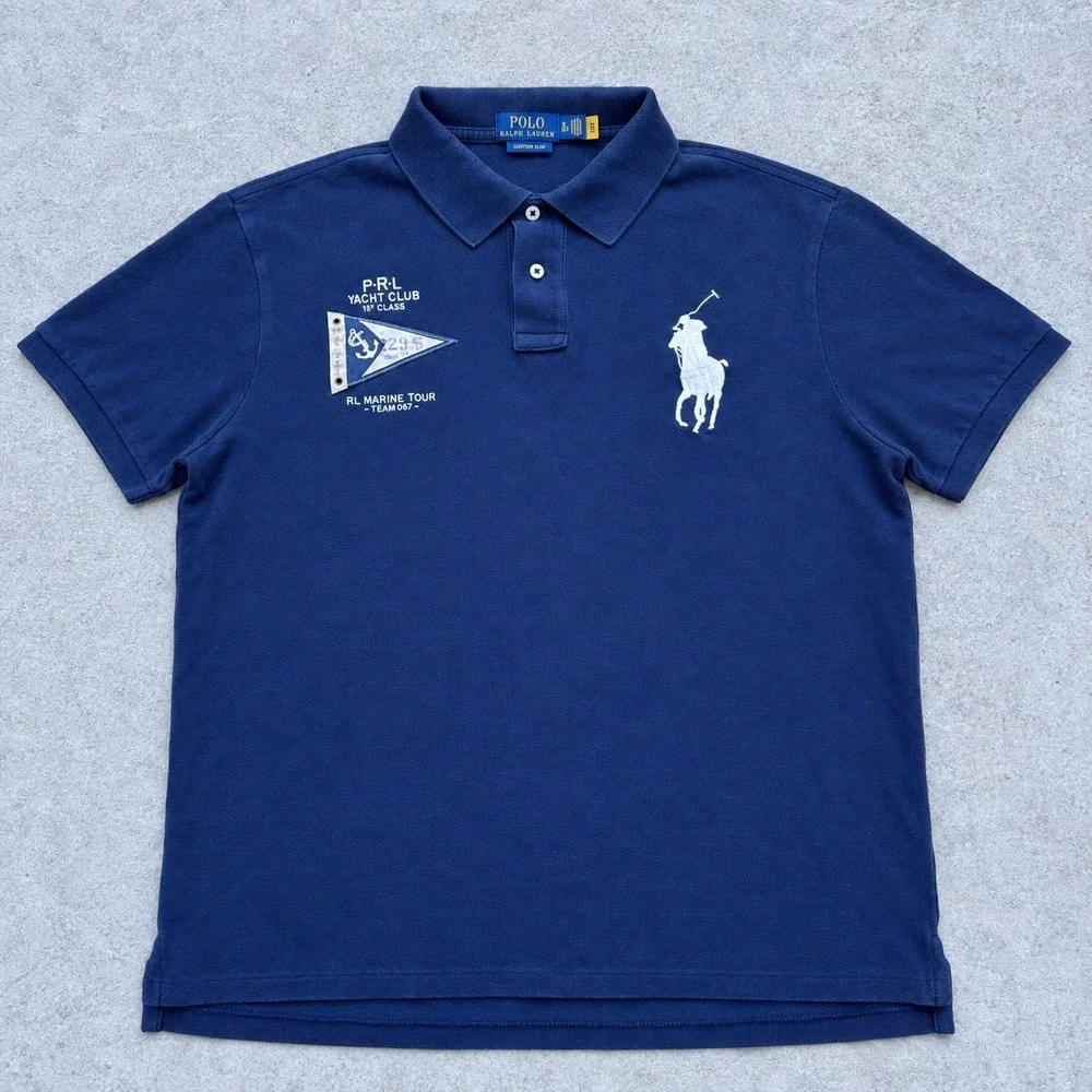 Polo Ralph Lauren Mens XL Custom Slim Fit Big Pony Yacht Club Polo Shirt Navy